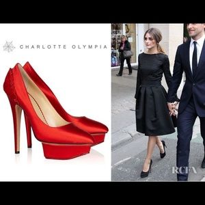 Charlotte Olympia Red Satin Paloma Pumps 38.5